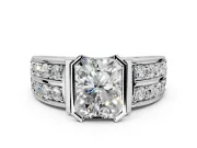 Bezel Engagement Ring Setting for Radiant Cut Center with Wide Channel-Set Band and Bezel Head in Sterling Silver