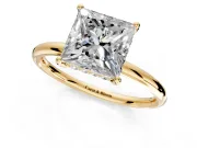 Solitaire Engagement Ring Setting for Princess Cut Center with Plain Band, Open Basket and Prong Head in Yellow Gold