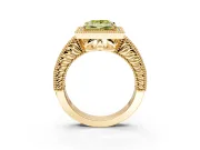 Milgrain Halo Engagement Ring Setting for Fancy Yellow Princess Cut Center with Pave Band and Prong Head in Yellow Gold