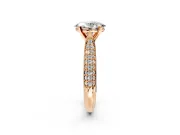 Solitaire Engagement Ring Setting for Oval Center with Multi-Row Accents and Prong Head in Rose Gold
