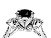3 Stone Engagement Ring Setting for Fancy Black Round Cut Center with Crossover Basket, Pave Band and Prong Head in Platinum