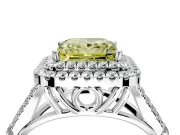 Double Halo Engagement Ring Setting for Fancy Yellow Princess Cut Center with Narrow Pave Split Shank and Prong Head in White Gold