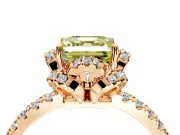 Halo Engagement Ring Setting for Fancy Yellow Asscher Cut Center with Openwork Halo, Pave Band and Prong Head in Rose Gold