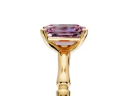 Solitaire Engagement Ring Setting for Fancy Pink Emerald Cut Center with Bamboo Band and Prong Head in Yellow Gold