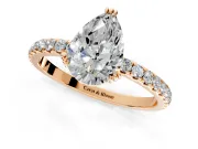 Solitaire Engagement Ring Setting for Pear-Shaped Center with Pave Band and Claw Prong Head in Rose Gold