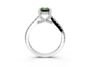 Solitaire Engagement Ring Setting for Fancy Green Emerald Cut Center with Widening Pave Band and Claw Prong Head in Sterling Silver