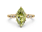 Solitaire Engagement Ring Setting for Fancy Yellow Marquise Center with Bezel-Dot Beaded Band and Prong Head in Yellow Gold