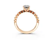 Solitaire Engagement Ring Setting for Emerald Cut Center with Bezel-Dot Beaded Band and Prong Head in Rose Gold
