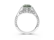 Cathedral Engagement Ring Setting for Fancy Green Princess Cut Center with Antique-Style Pave Band and Prong Head in White Gold