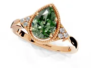 Cluster Engagement Ring Setting for Fancy Green Pear-Shaped Center with Milgrain Shoulder Clusters and Prong Head in Rose Gold