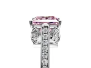 Cathedral Engagement Ring Setting for Fancy Pink Princess Cut Center with Antique-Style Pave Band and Prong Head in Platinum