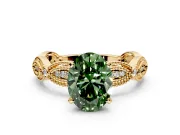 Solitaire Engagement Ring Setting for Fancy Green Oval Center with Marquise Panel Band and Prong Head in Yellow Gold