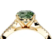 Solitaire Engagement Ring Setting for Fancy Green Cushion Cut Center with Twisted Pave Split Shank and Prong Head in Yellow Gold