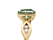 Solitaire Engagement Ring Setting for Fancy Green Princess Cut Center with Accented Twist Band and Leaf Prong Head in Yellow Gold