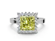 Starburst Halo Engagement Ring Setting for Fancy Yellow Princess Cut Center with Flat Cathedral Band and Prong Head in White Gold
