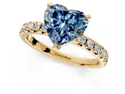 Solitaire Engagement Ring Setting for Fancy Blue Heart-Shaped Center with Large Accents and Prong Head in Yellow Gold