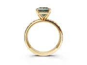 Solitaire Engagement Ring Setting for Fancy Green Princess Cut Center with XO Engraved Band and Prong Head in Yellow Gold