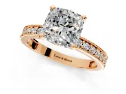 Milgrain Pave Engagement Ring Setting for Cushion Cut Center with Accent Band and Prong Head in Rose Gold