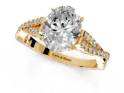 Solitaire Engagement Ring Setting for Oval Center with Twisted Pave Split Shank and Prong Head in Yellow Gold