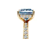 Solitaire Engagement Ring Setting for Fancy Blue Princess Cut Center with Fine Pave Band and Prong Head in Yellow Gold