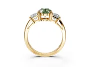 3 Stone Engagement Ring Setting for Fancy Green Oval Center with Matching Side Accents and Prong Head in Yellow Gold