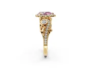 Milgrain Halo Engagement Ring Setting for Fancy Pink Pear-Shaped Center with Shoulder Bezels and Prong Head in Yellow Gold