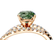 Solitaire Engagement Ring Setting for Fancy Green Cushion Cut Center with Woven 3-Strand Pave Band and Prong Head in Rose Gold