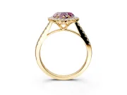 Halo Engagement Ring Setting for Fancy Pink Heart-Shaped Center with Raised Halo, Pave Band and Prong Head in Yellow Gold