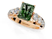 Solitaire Engagement Ring Setting for Fancy Green Radiant Cut Center with Graduated Shared Prongs and Prong Head in Rose Gold