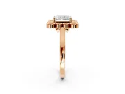 Cluster Halo Engagement Ring Setting for Radiant Cut Center with Milgrain Bezel Accents and Prong Head in Rose Gold