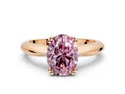 Solitaire Engagement Ring Setting for Fancy Pink Oval Center with Reverse Tapered Band and Prong Head in Rose Gold