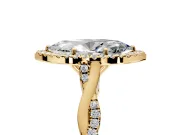 Halo Engagement Ring Setting for Marquise Center with Twist Band and Prong Head in Yellow Gold
