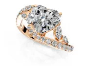 Solitaire Engagement Ring Setting for Heart-Shaped Center with Pave Bypass Twist Band and Prong Head in Rose Gold