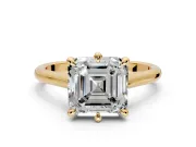 Solitaire Engagement Ring Setting for Asscher Cut Center with Cathedral Band and Prong Head in Yellow Gold