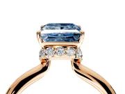 Hidden Halo Engagement Ring Setting for Fancy Blue Princess Cut Center with Plain Rounded Band and Prong Head in Rose Gold