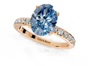 Solitaire Engagement Ring Setting for Fancy Blue Oval Center with Round Cut Pave Band and Prong Head in Rose Gold