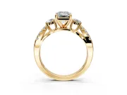 3 Stone Engagement Ring Setting for Emerald Cut Center with Pave Split Shank and Prong Head in Yellow Gold