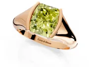 Tension Engagement Ring Setting for Fancy Yellow Radiant Cut Center with Wide Tapered Band and Tension Head in Rose Gold