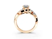 Halo Engagement Ring Setting for Emerald Cut Center with Marquise and Pave Bypass Band and Prong Head in Rose Gold