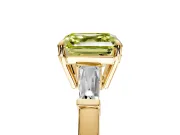 3 Stone Engagement Ring Setting for Fancy Yellow Asscher Cut Center with Baguette Accents and Prong Head in Yellow Gold