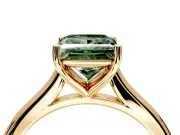 Solitaire Engagement Ring Setting for Fancy Green Princess Cut Center with Narrow Cathedral Band and Prong Head in Yellow Gold