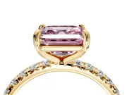Solitaire Engagement Ring Setting for Fancy Pink Asscher Cut Center with Shared-Prong Accents and Prong Head in Yellow Gold
