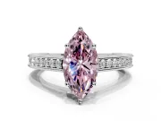 Solitaire Engagement Ring Setting for Fancy Pink Marquise Center with Engraved Pave Band and Prong Head in Sterling Silver