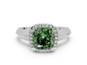 Halo Engagement Ring Setting for Fancy Green Cushion Cut Center with Knife Ridge Cathedral Band and Prong Head in White Gold