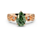 Leaf Engagement Ring Setting for Fancy Green Pear-Shaped Center with Milgrain Accent Band and Prong Head in Rose Gold