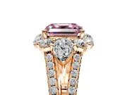 Halo Engagement Ring Setting for Fancy Pink Asscher Cut Center with Two-Strand Split Shank and Prong Head in Rose Gold