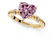 Rope Engagement Ring Setting for Fancy Pink Heart-Shaped Center with Accent Shoulders and Prong Head in Yellow Gold