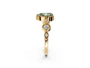 Vintage Station Engagement Ring Setting for Fancy Green Pear-Shaped Center with Accents and Prong Head in Yellow Gold