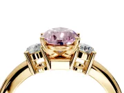 3 Stone Engagement Ring Setting for Fancy Pink Pear-Shaped Center with Wide Plain Band and Prong Head in Yellow Gold