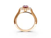 Milgrain Halo Engagement Ring Setting for Fancy Pink Emerald Cut Center with Bezel Point Accents and Prong Head in Rose Gold
